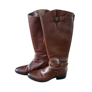 Sam Edelman Painted Leather Riding Boots - Cognac Brown | 9